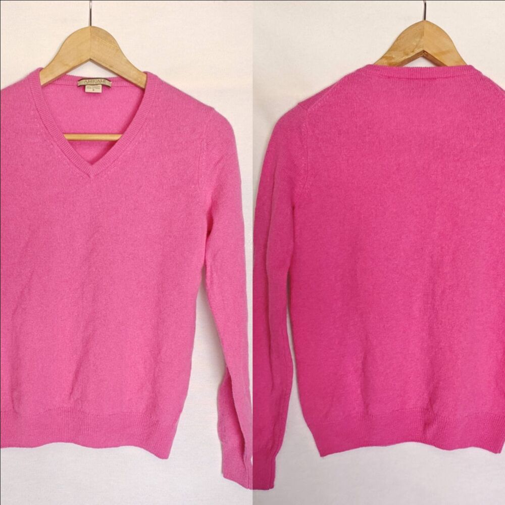 Amicale Cashmere Sweater V-Neck Bright Long‎ Sleeve Pullover Pink Small